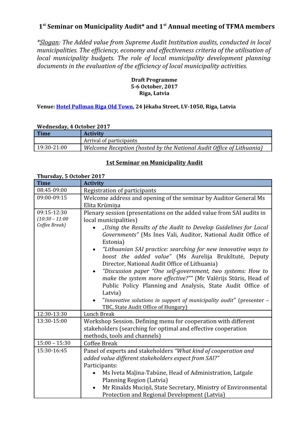 1Stseminar on Municipality Audit*And 1St Annual Meeting of TFMA Members