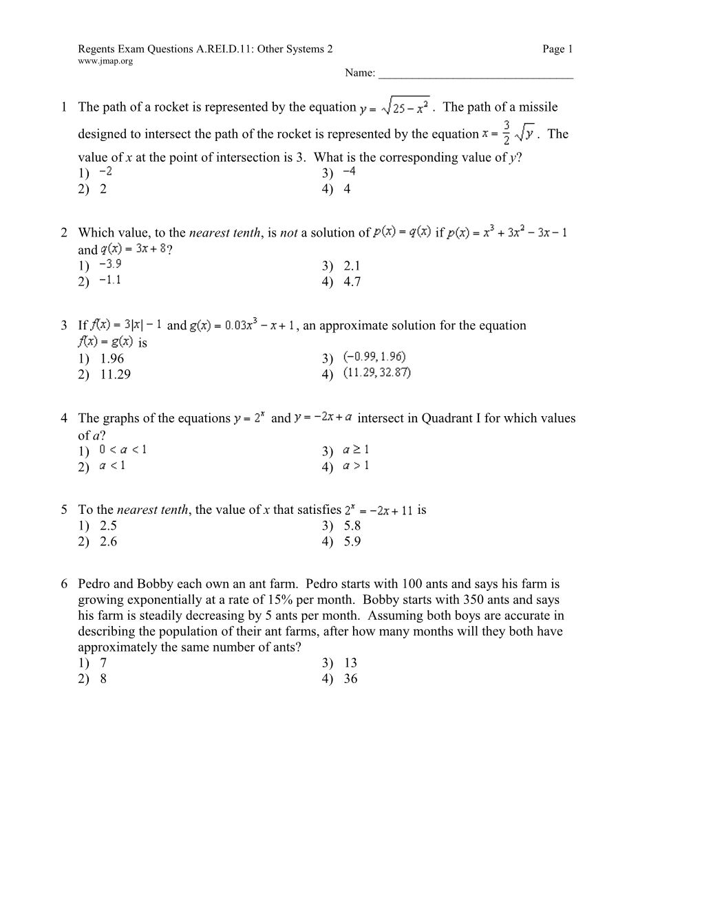 Regents Exam Questions A.REI.D.11: Other Systems 2Page 1