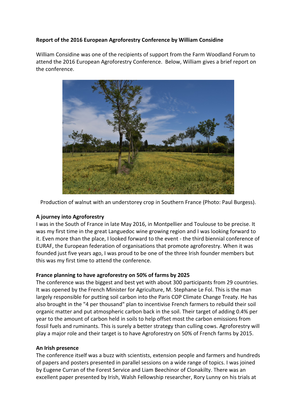 Report of the 2016 European Agroforestry Conference by William Considine