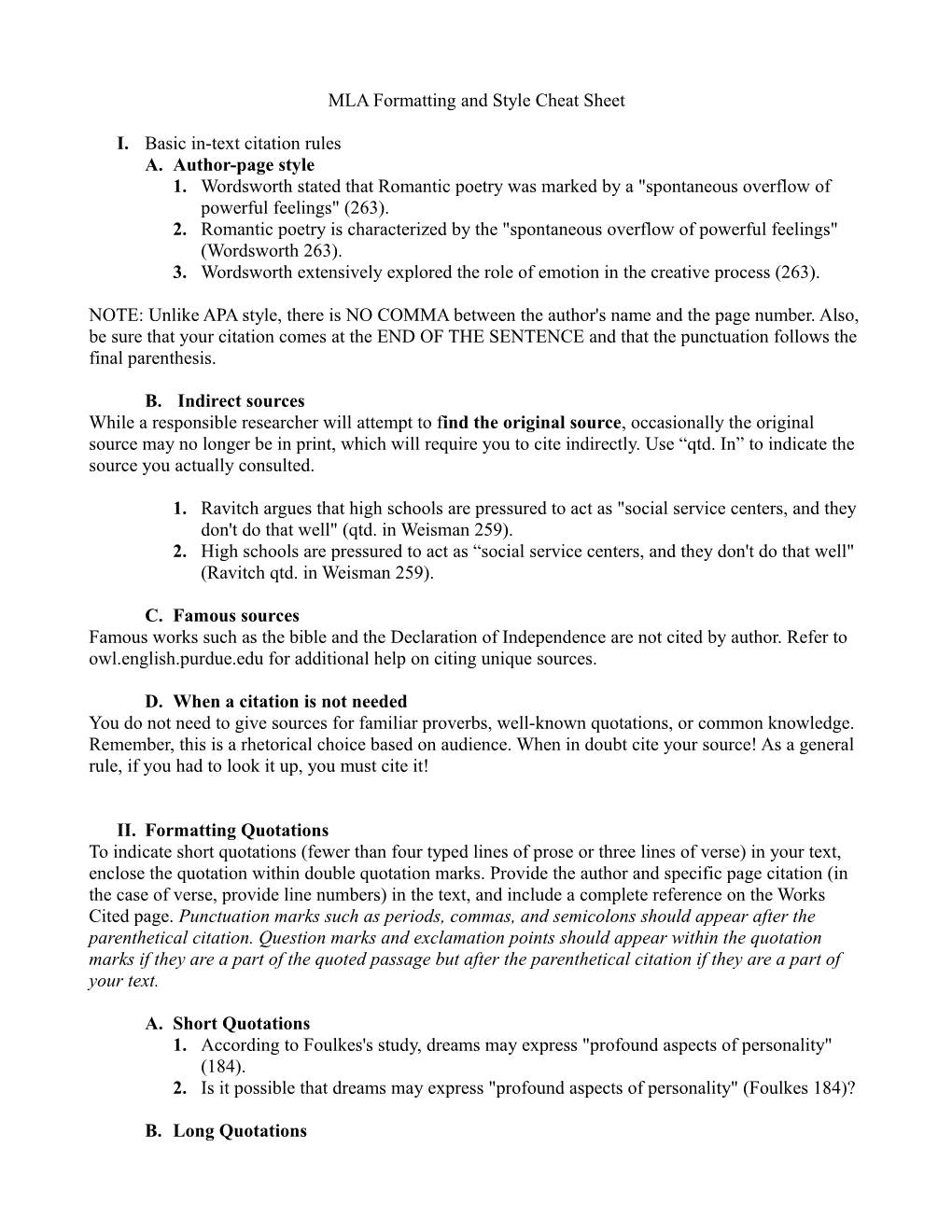 MLA Formatting and Style Cheat Sheet