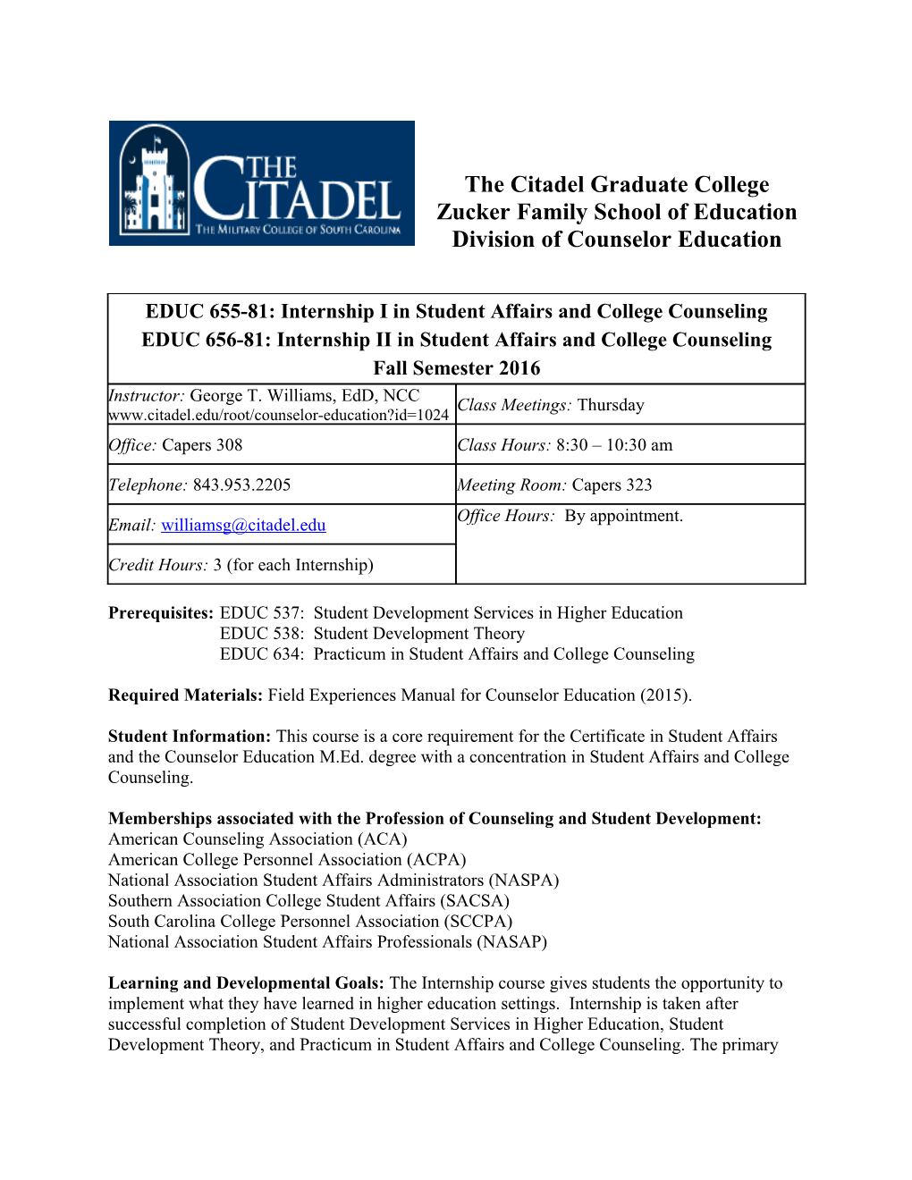 EDUC 655/656: Internship I and II in Student Affairs and College Counseling