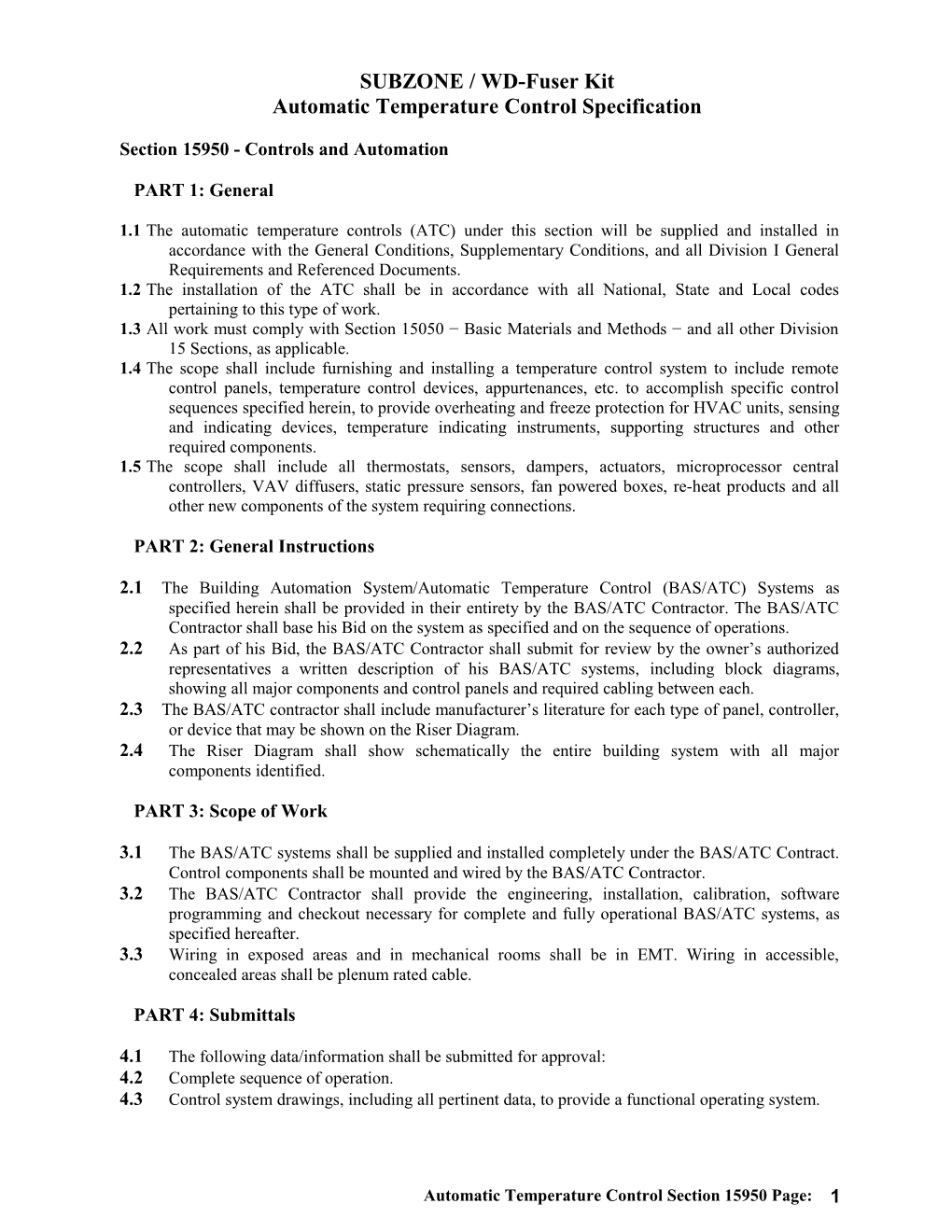 Automatic Temperature Control Specification