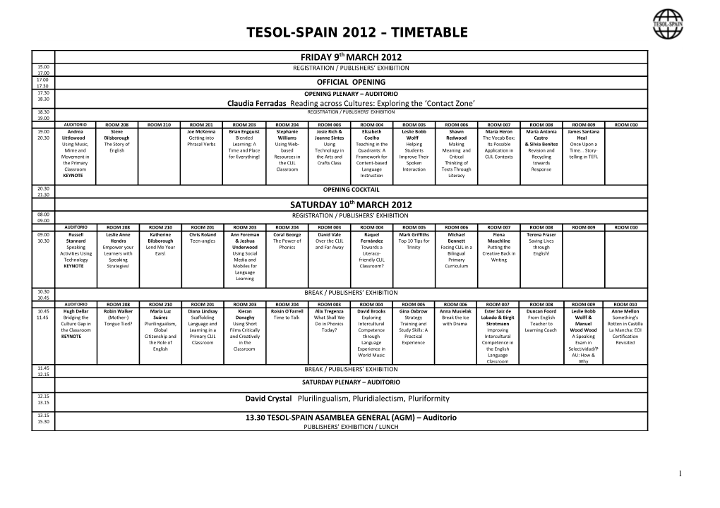 Tesol-Spain 2012 Timetable