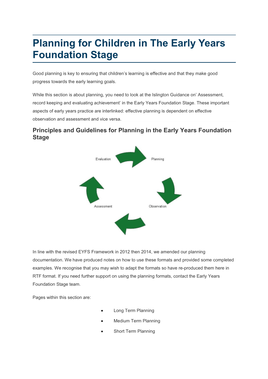 Planning for Children in the Early Years Foundation Stage 2016