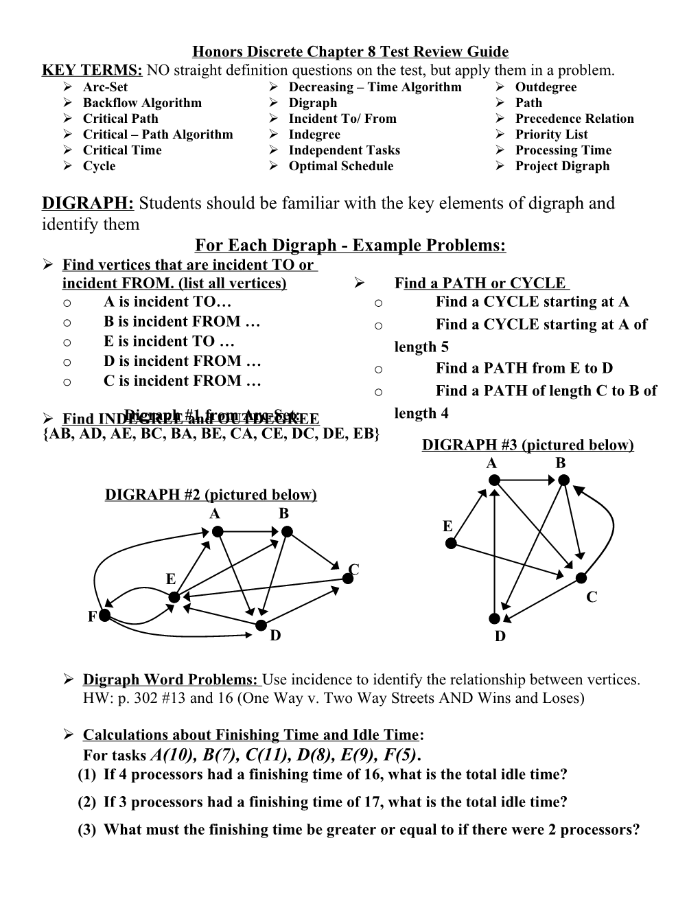 Honors Discrete Chapter 8 Test Review Guide