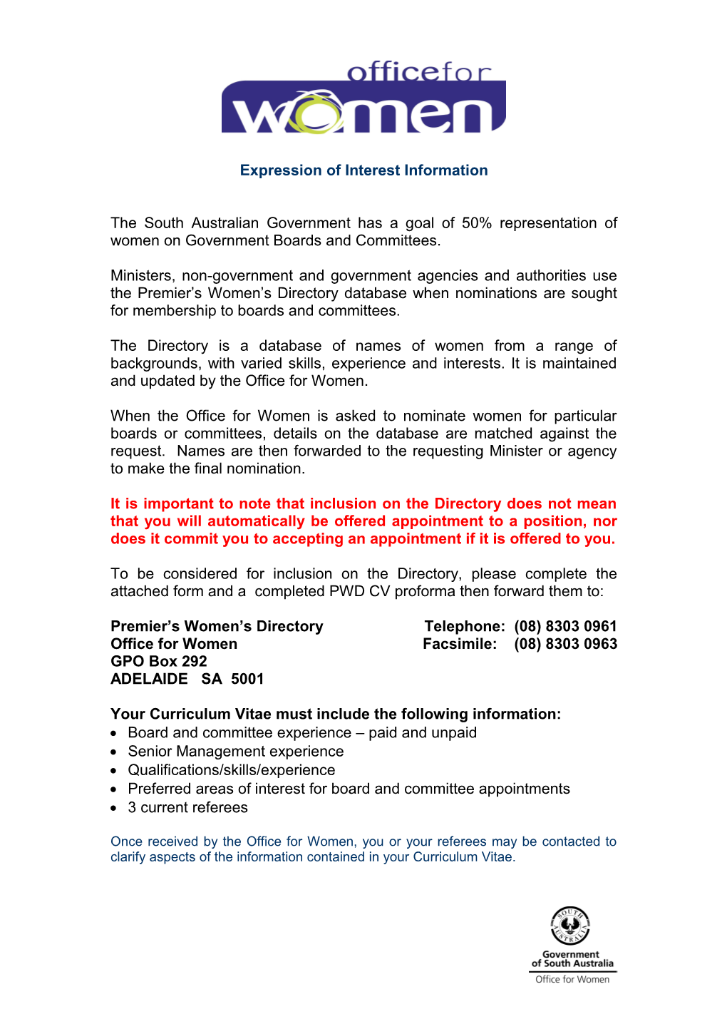 PWD Expression of Interest Form