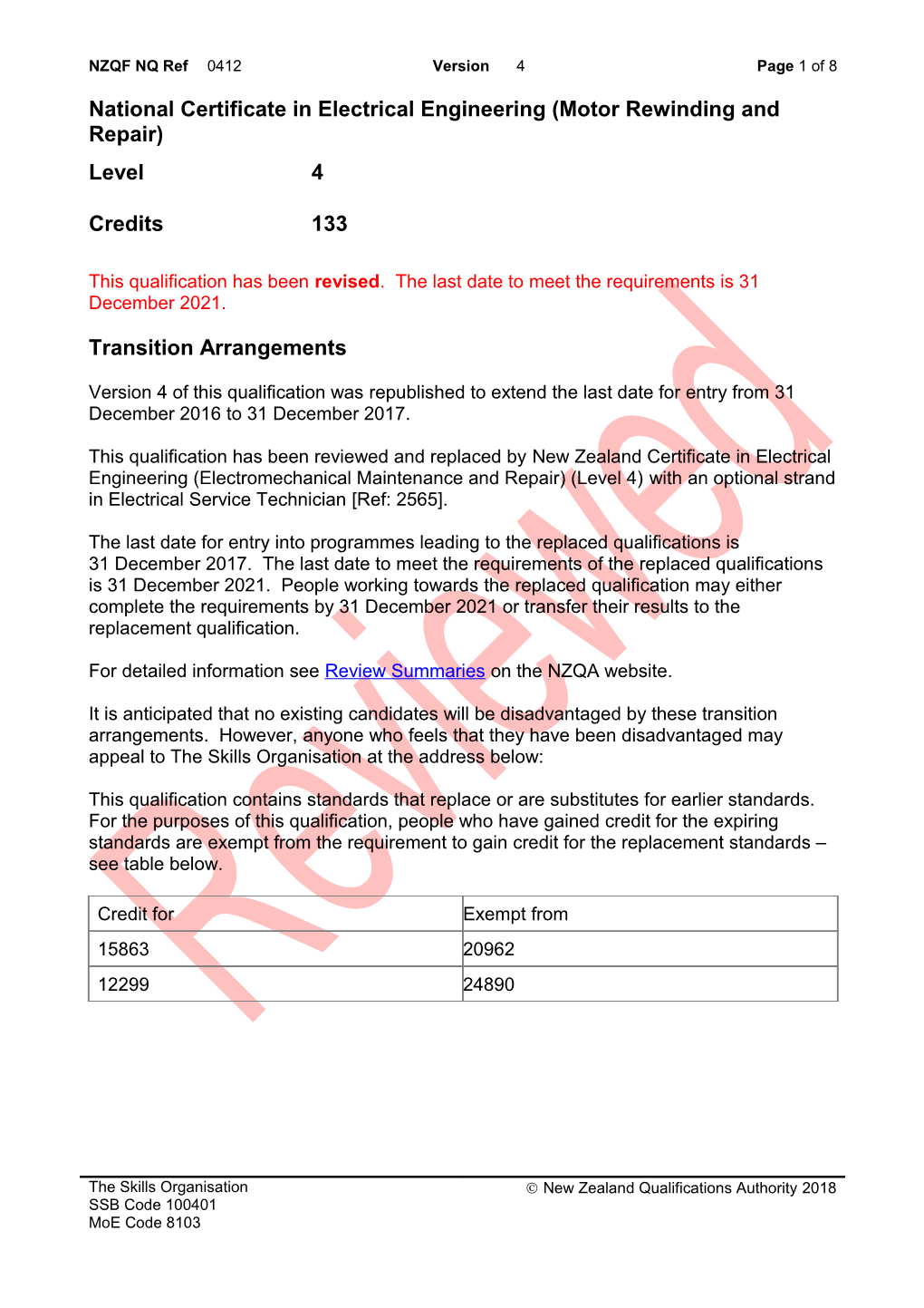 0412 National Certificate in Electrical Engineering (Motor Rewinding and Repair)