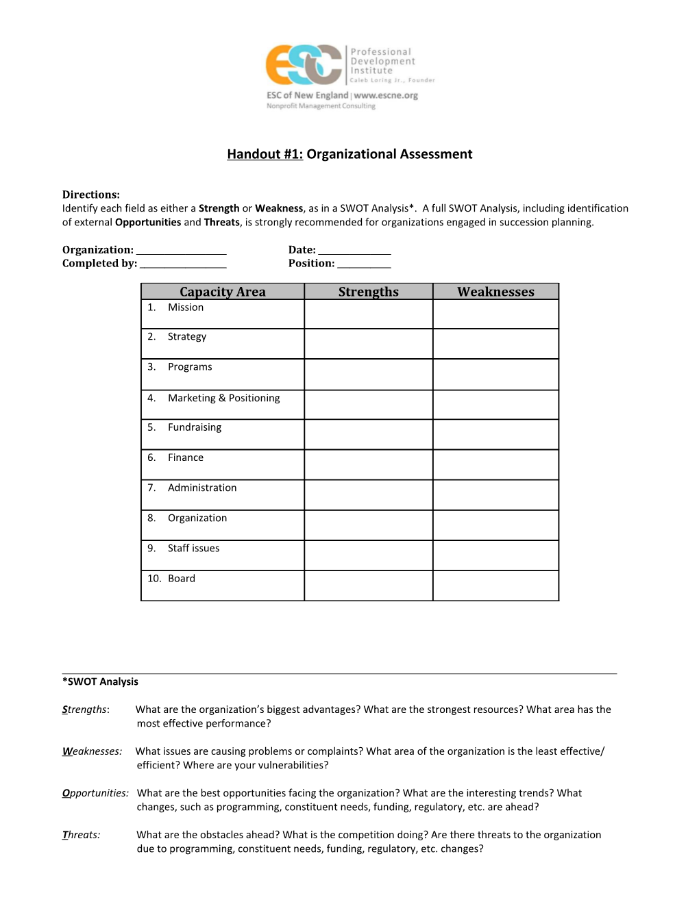 Handout #1: Organizational Assessment