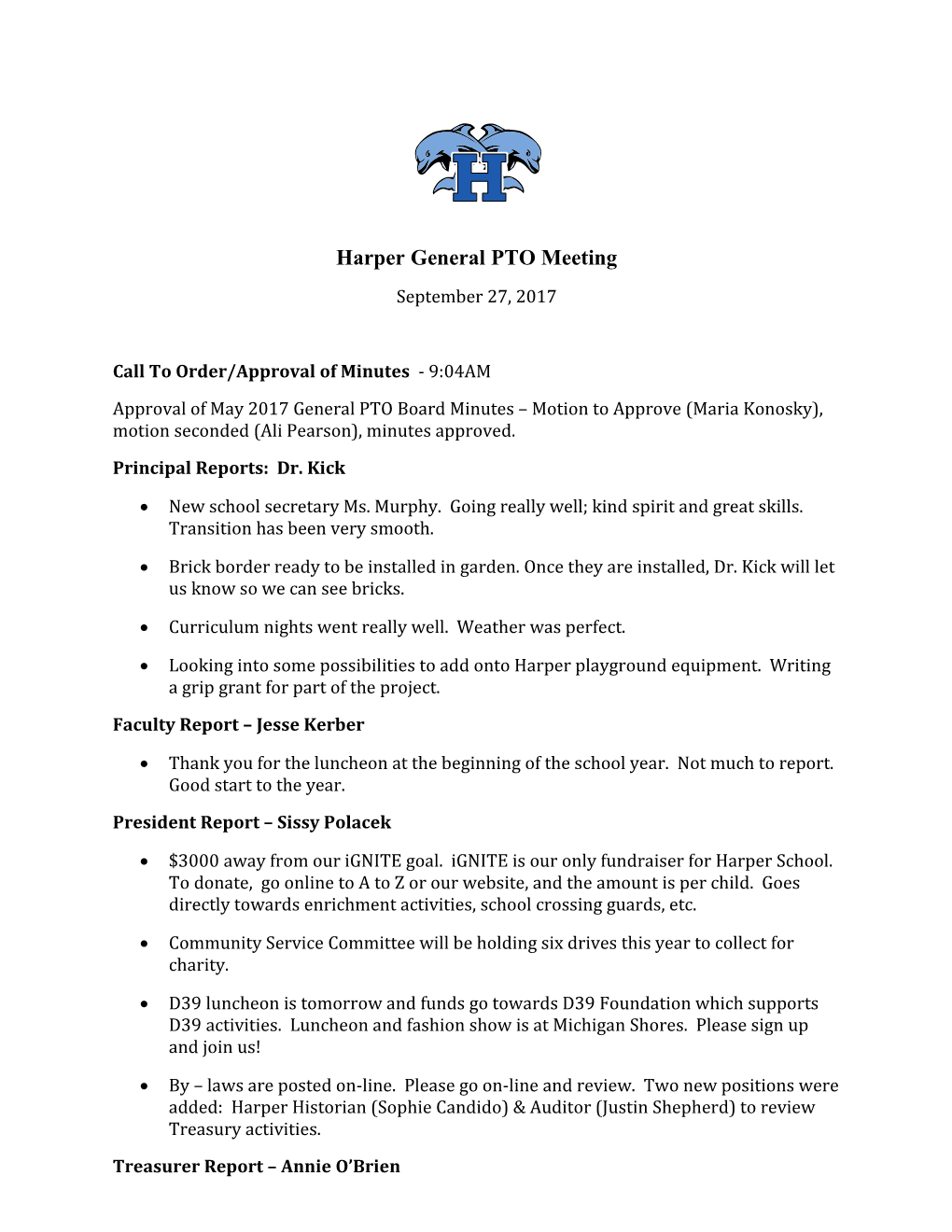 Harper General PTO Meeting