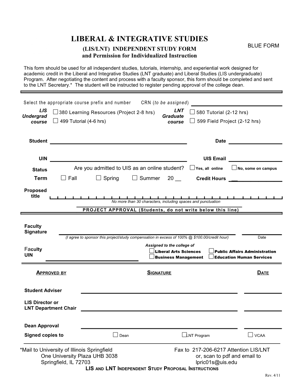 LIS Independent Study Proposal Form