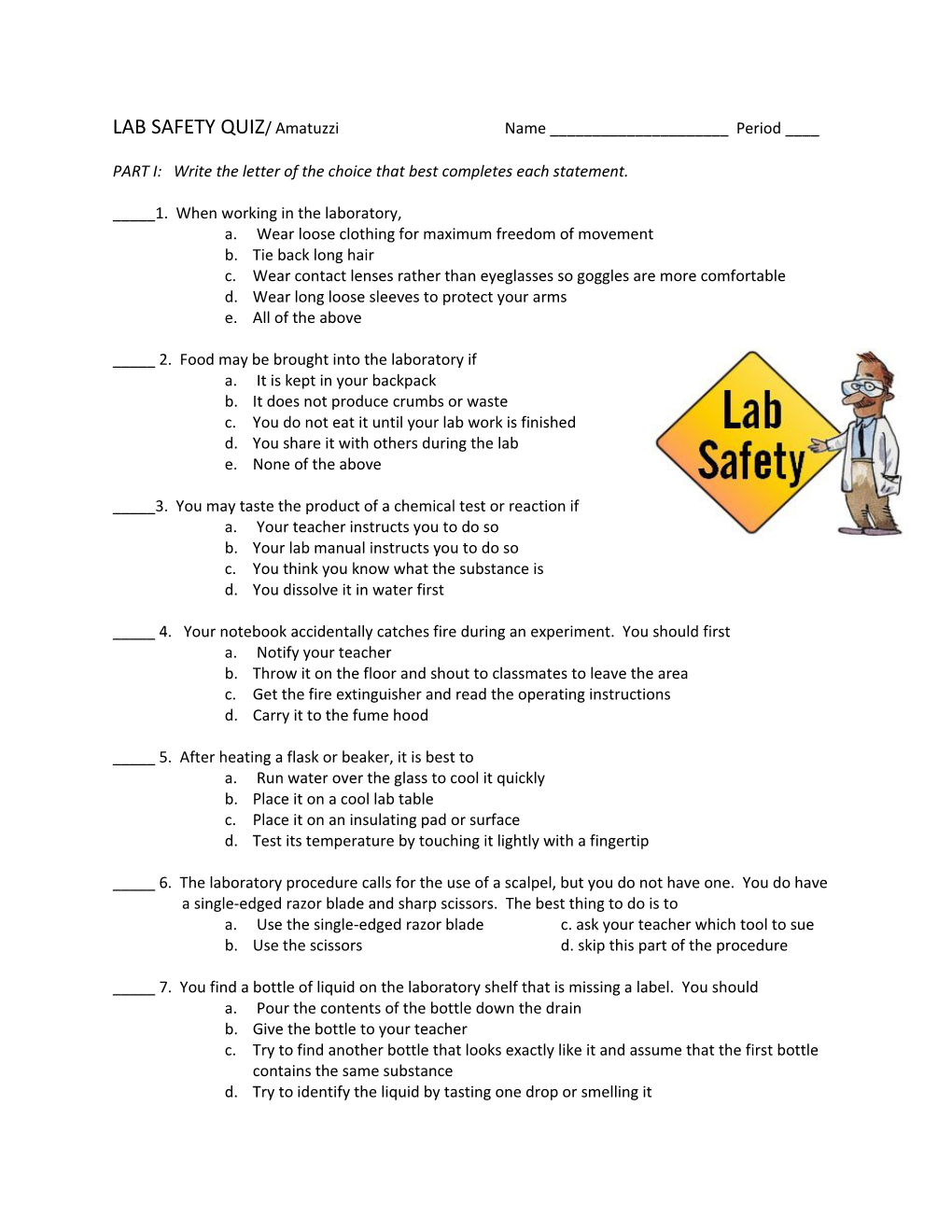 Lab Safety Quiz