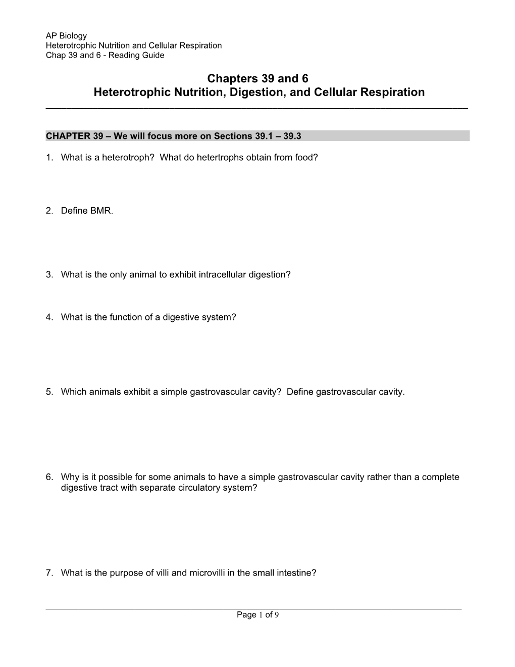 Heterotrophic Nutrition and Cellular Respiration