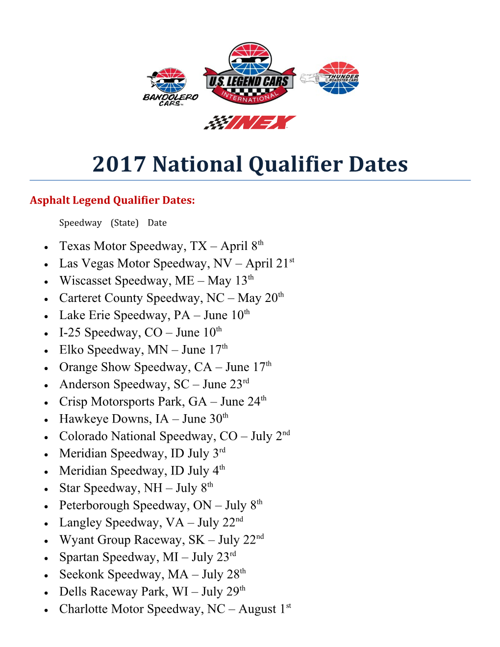 Asphalt Legend Qualifier Dates