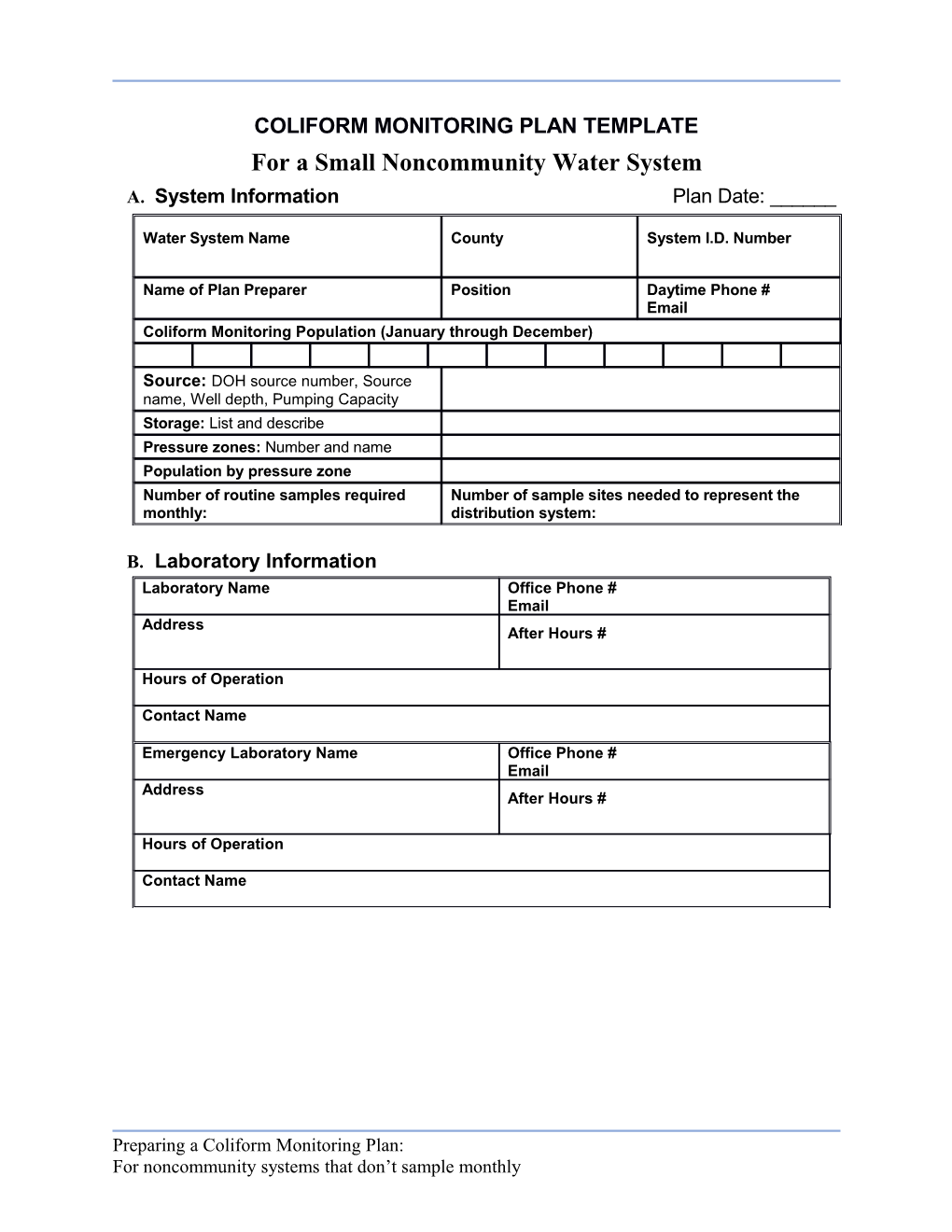 Coliform Monitoring Plan Template