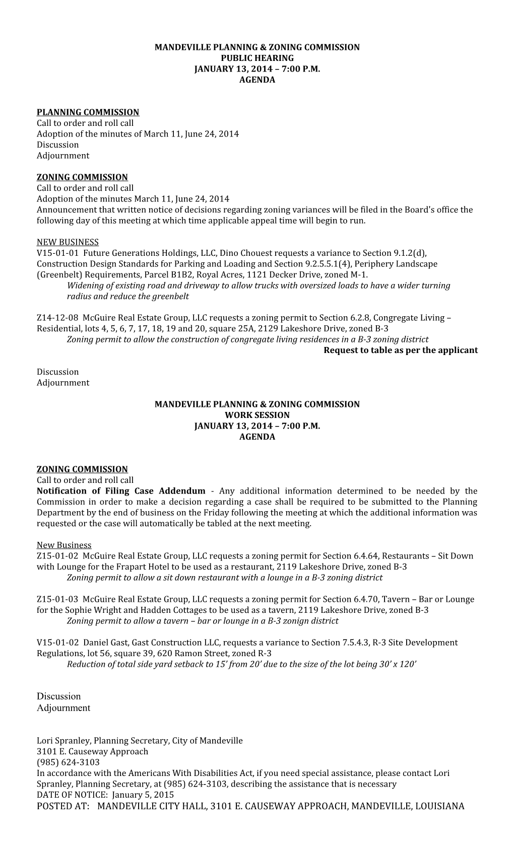 Mandeville Planning & Zoning Commission