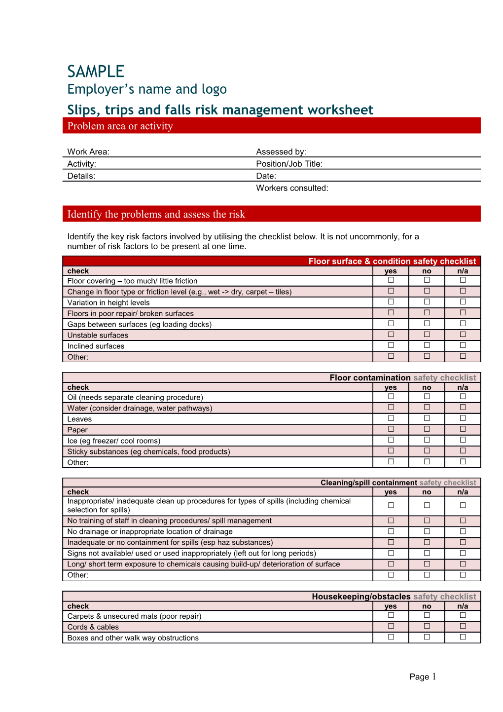 Slips, Trips and Falls Risk Management Tool