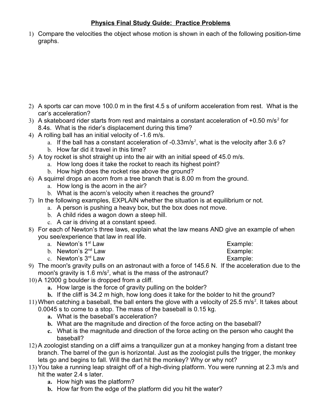 Physics Final Study Guide: Practice Problems