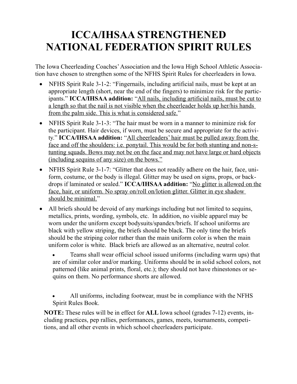 NATIONAL FEDERATION Spirit Rules