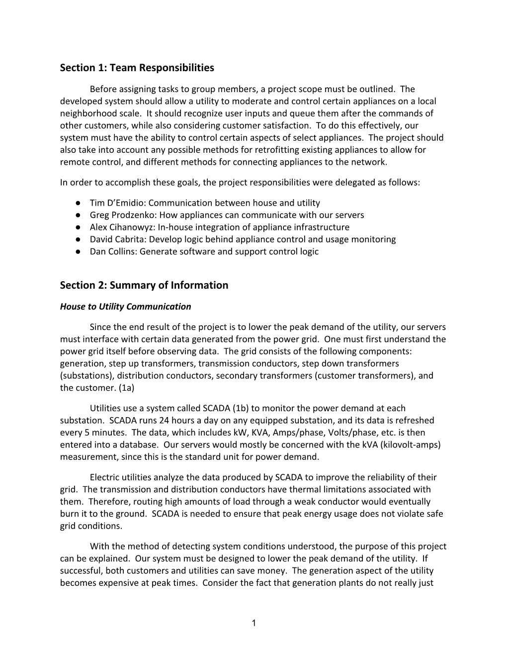 Section 1: Team Responsibilities