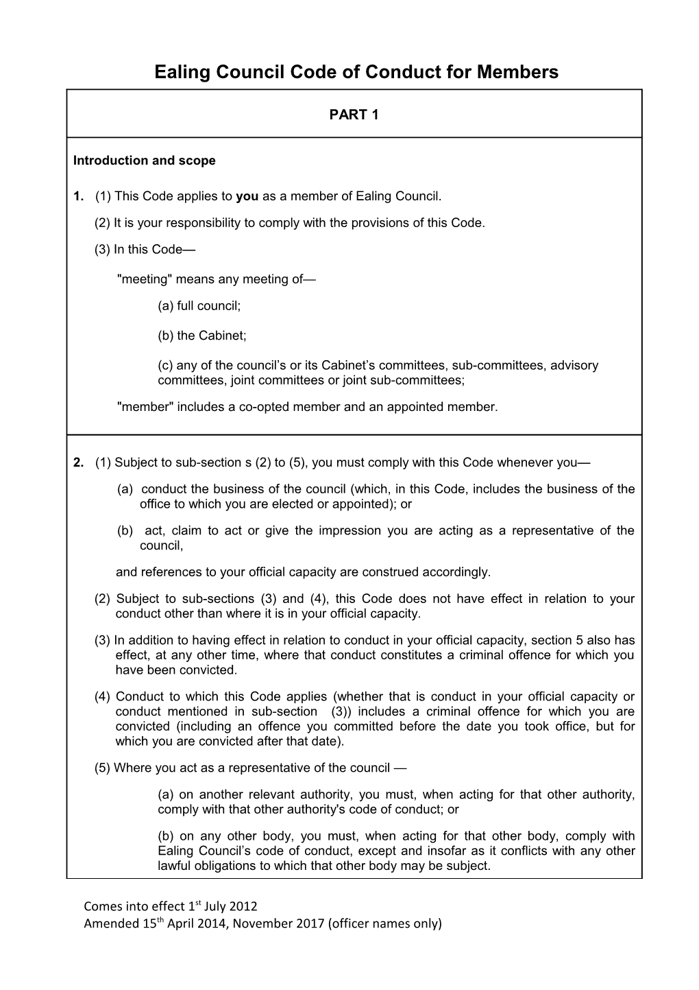 Ealing Council Code of Conduct for Members