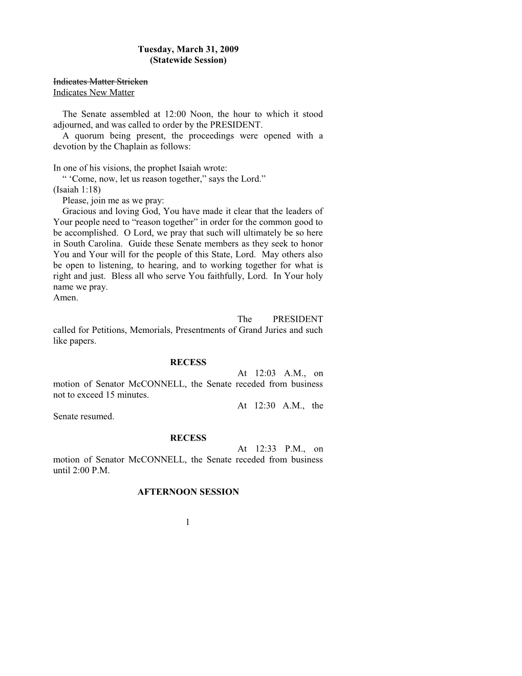 Senate Journal for Mar. 31, 2009 - South Carolina Legislature Online