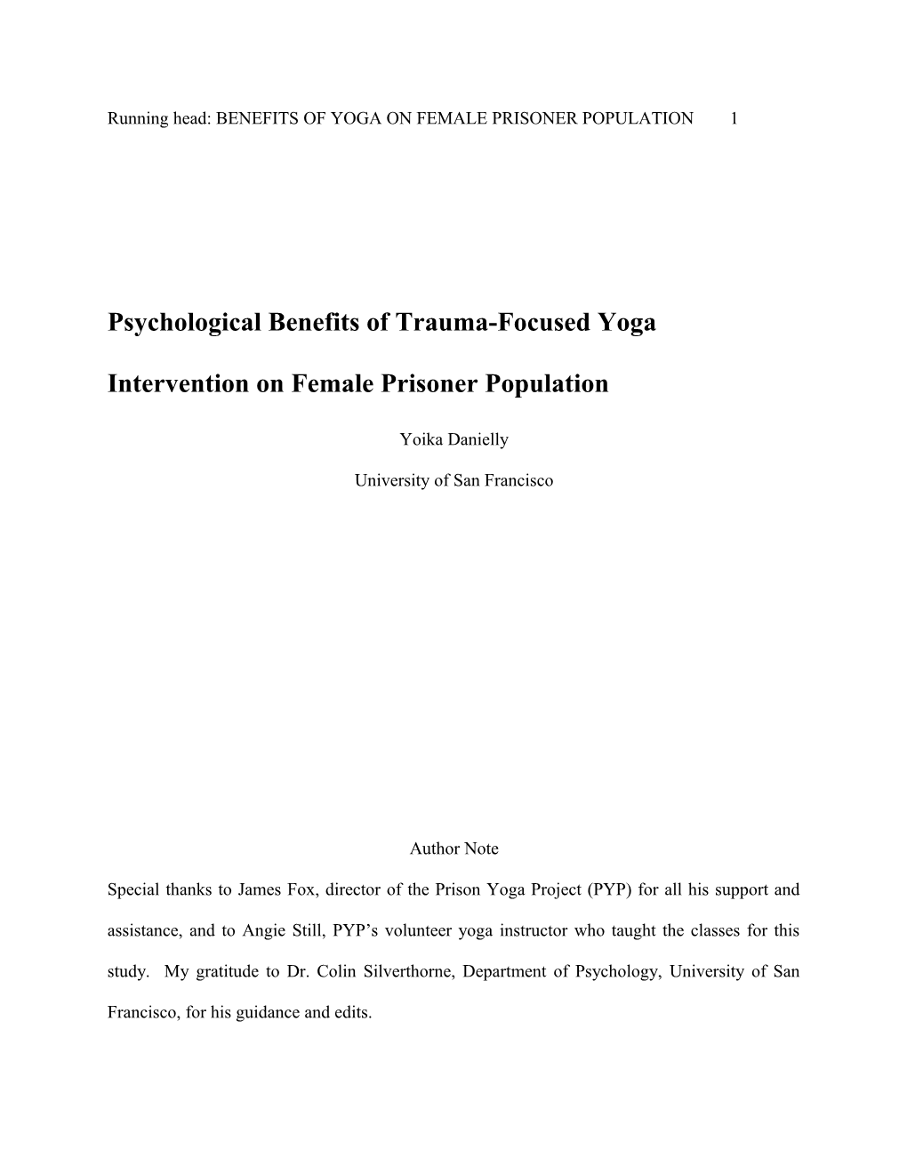 Psychological Benefits of Yoga on Female Prisoner 1