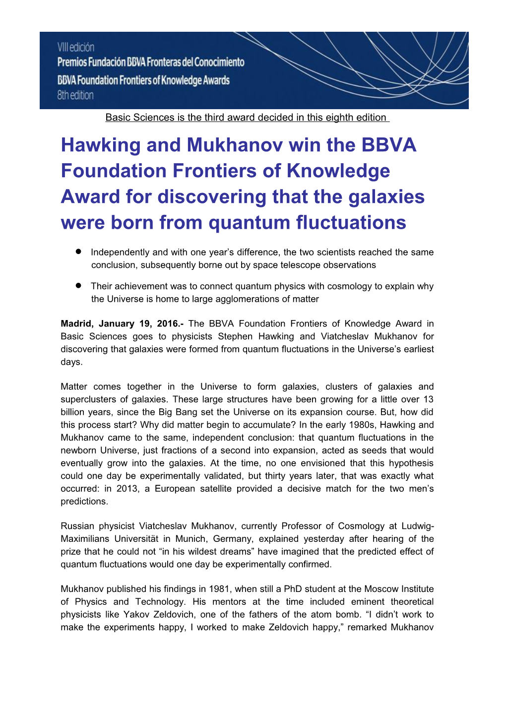 Basic Sciences Is the Third Award Decided in Thiseighth Edition