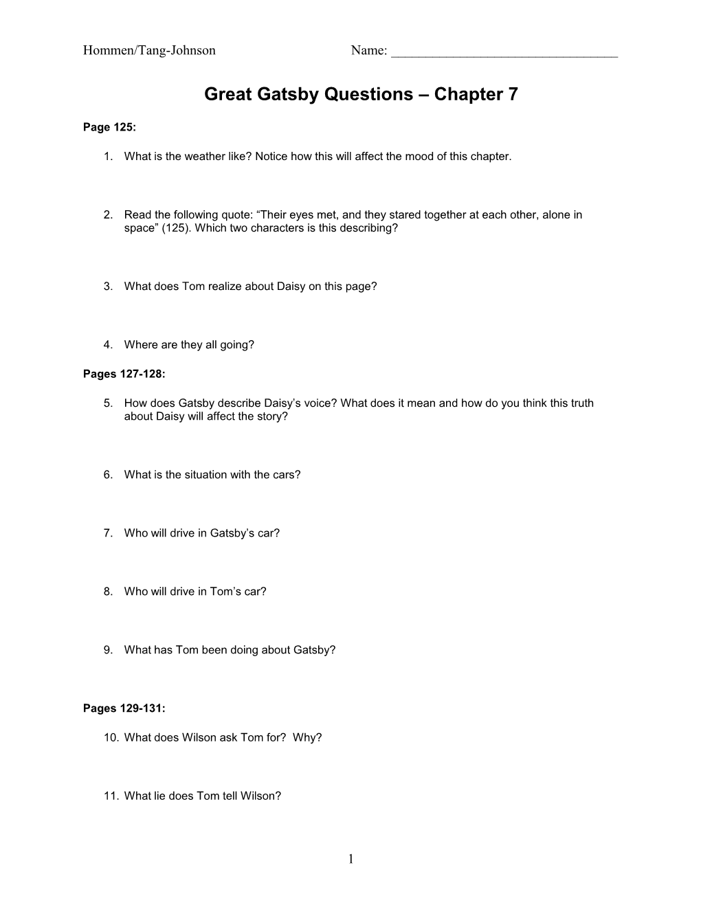 Great Gatsby Questions Chapter 4