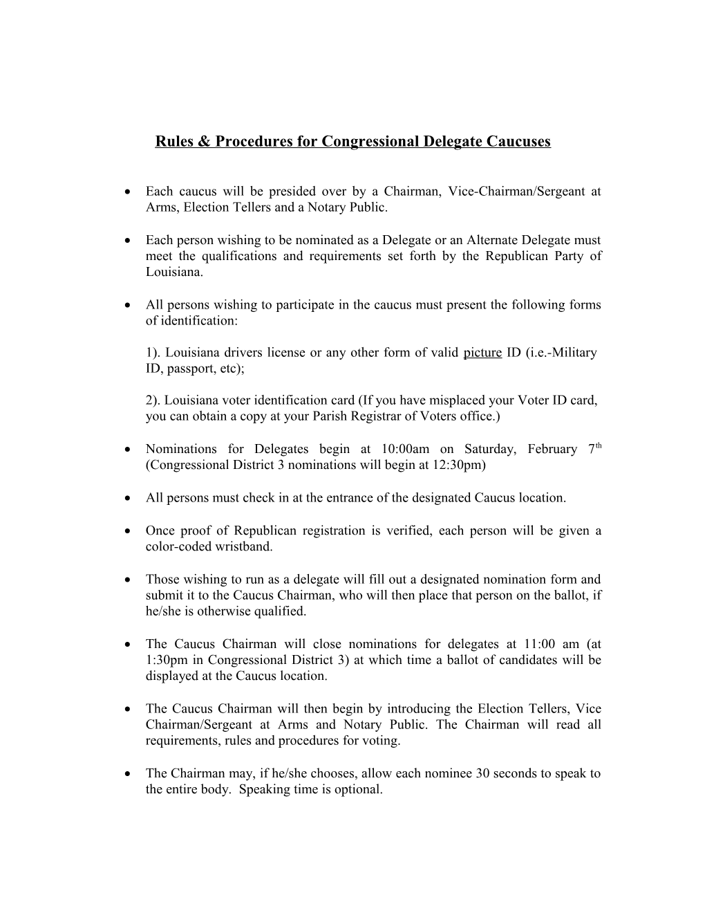 Rules for Congressional Delegate Caucuses