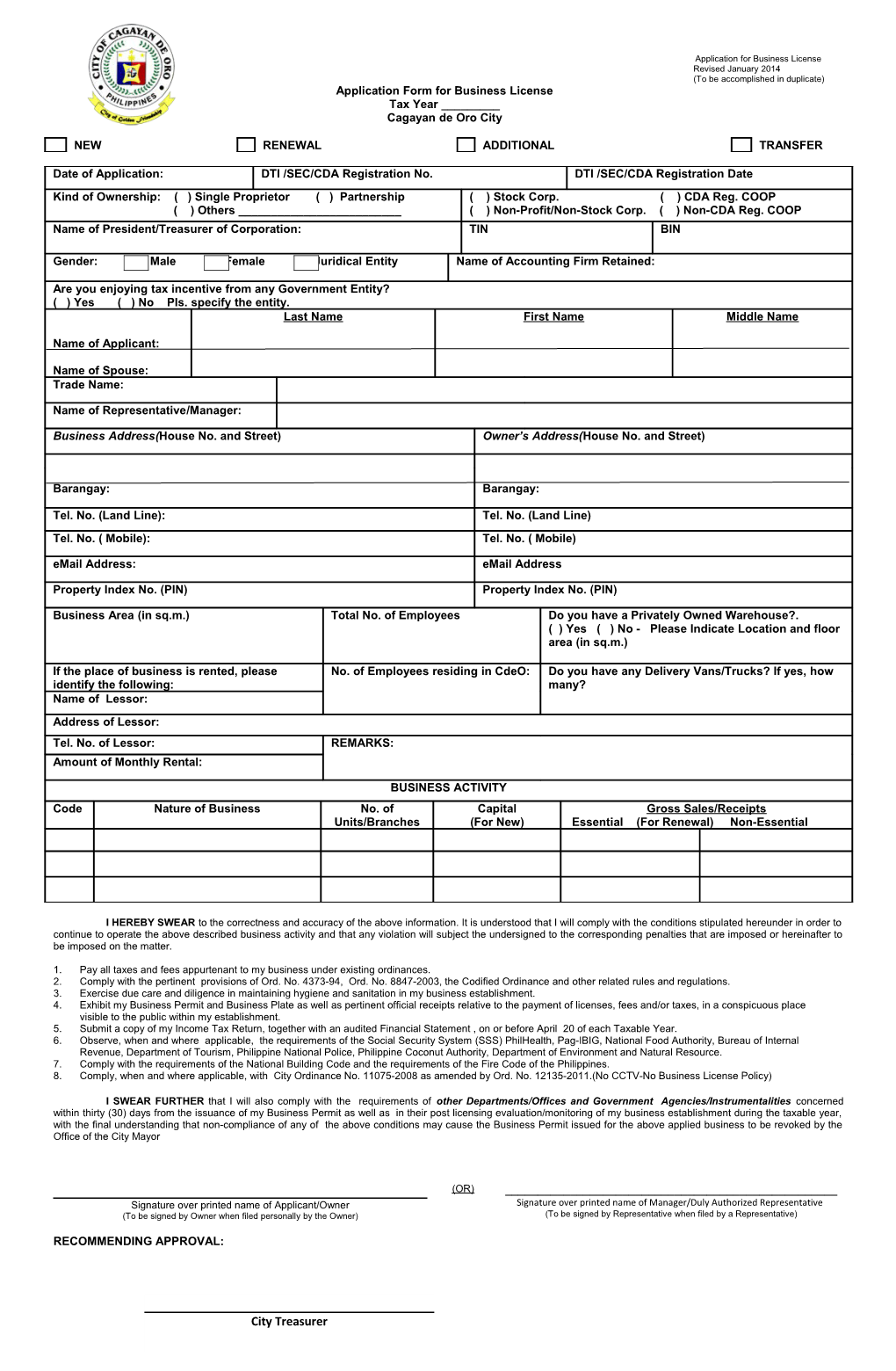 Application Form for Business