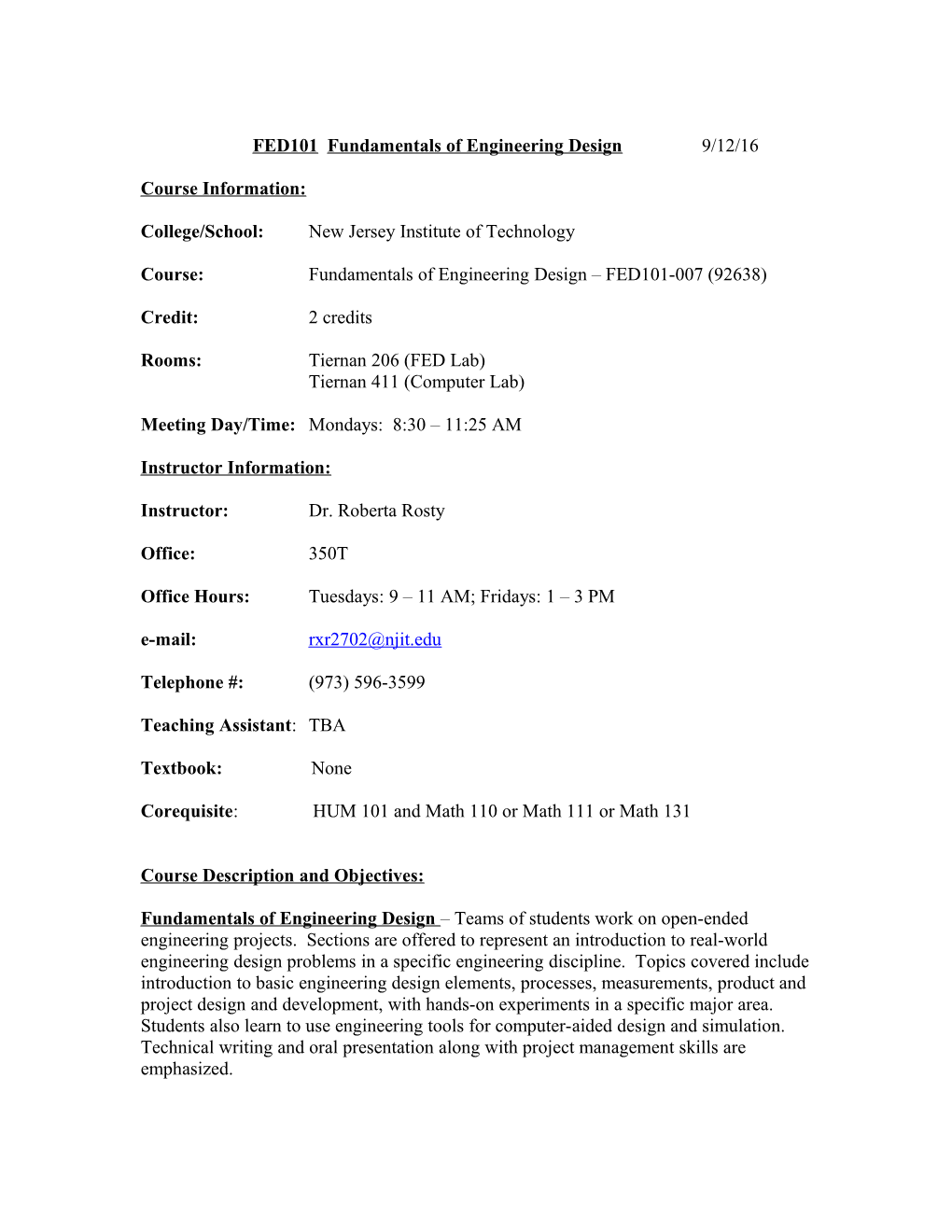 Fundamentals of Chemistry I 9/6/07