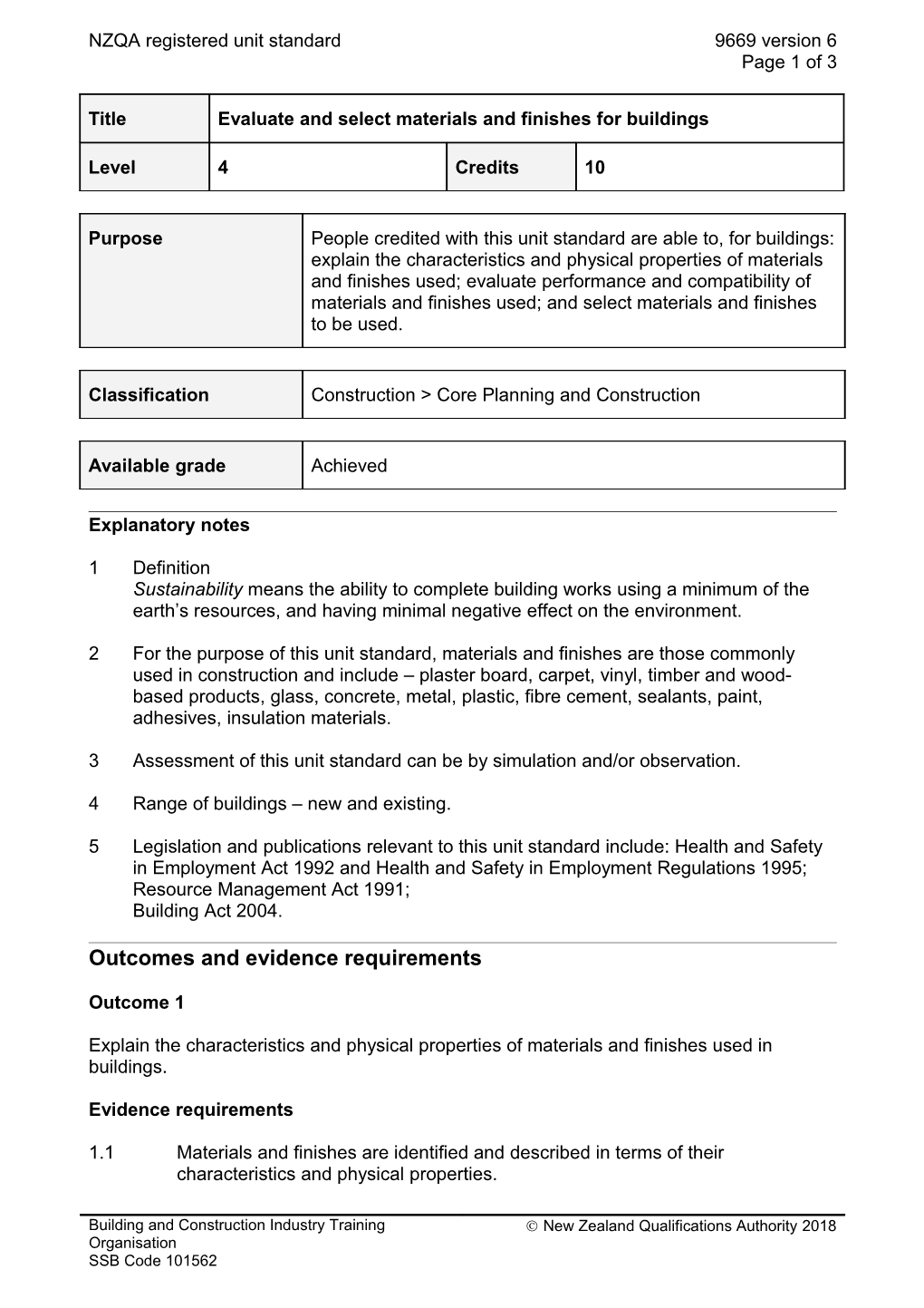 9669 Evaluate and Select Materials and Finishes for Buildings