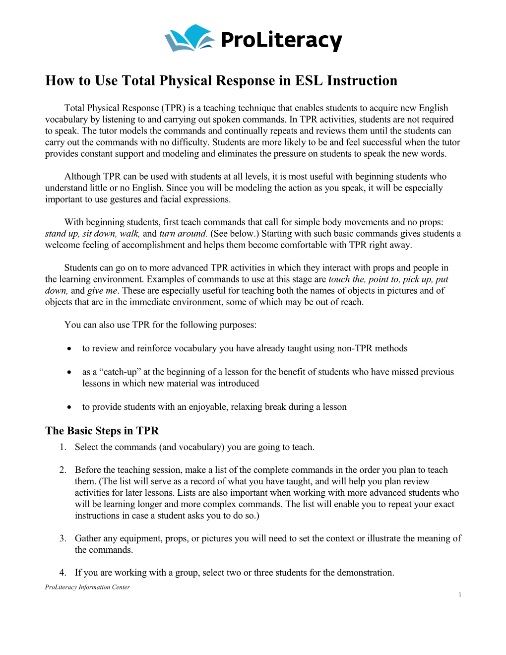 How to Use Total Physical Response in ESL Instruction
