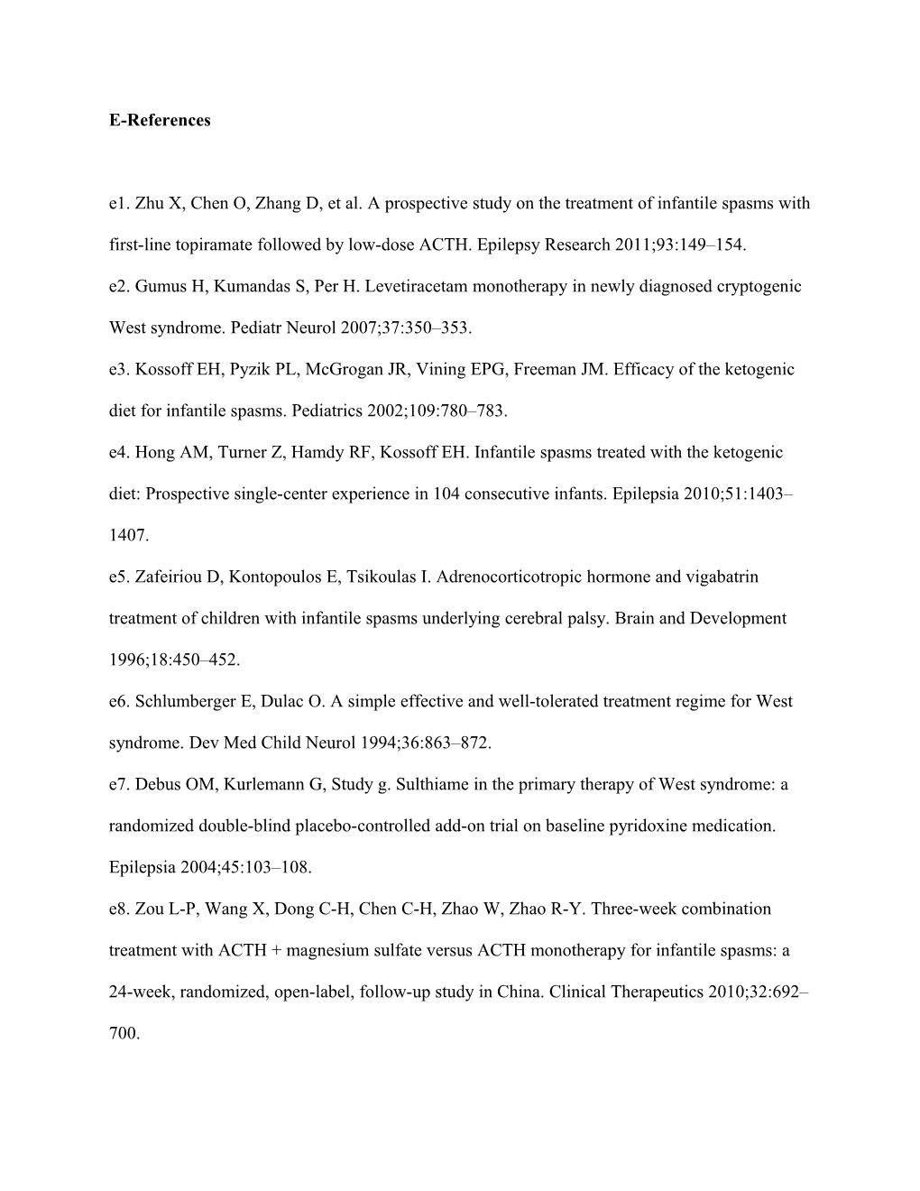 E1.Zhu X, Chen O, Zhang D, Et Al. a Prospective Study on the Treatment of Infantile Spasms