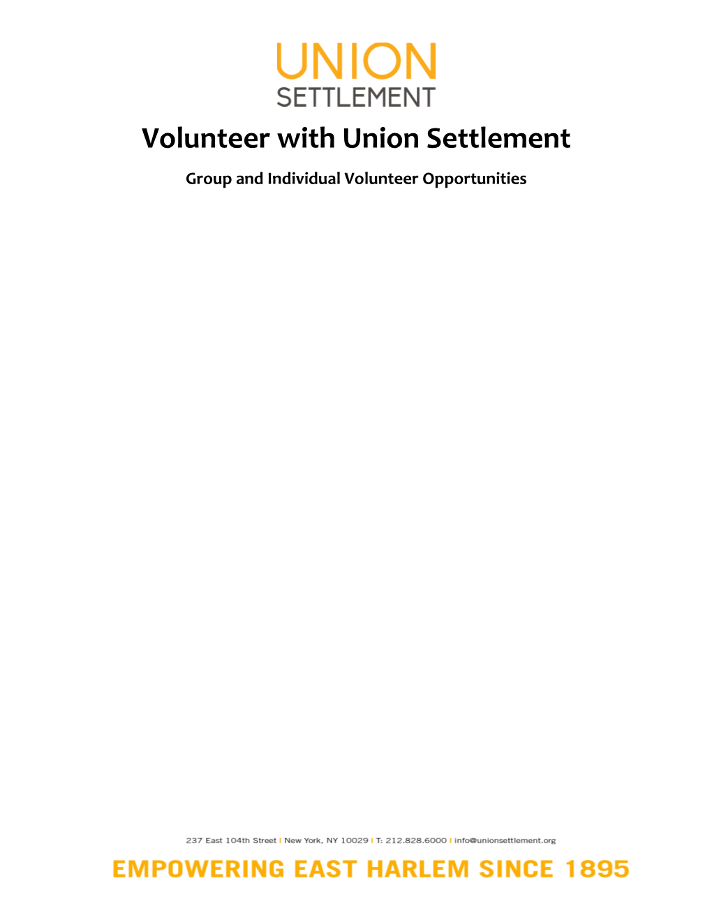 Volunteer with Union Settlement