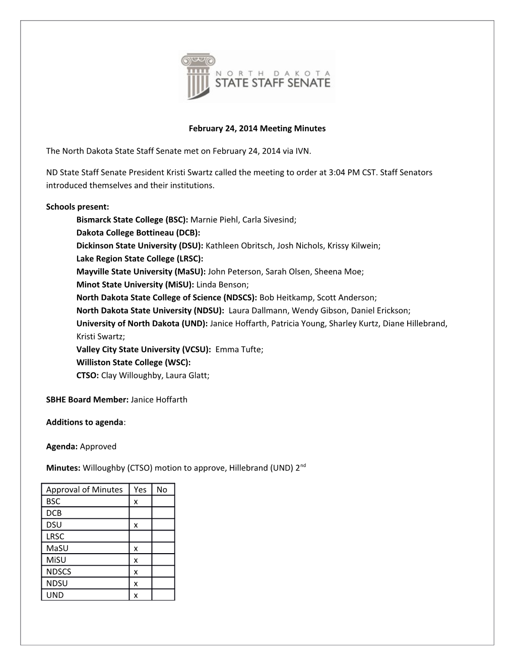 February 24, 2014 Meeting Minutes