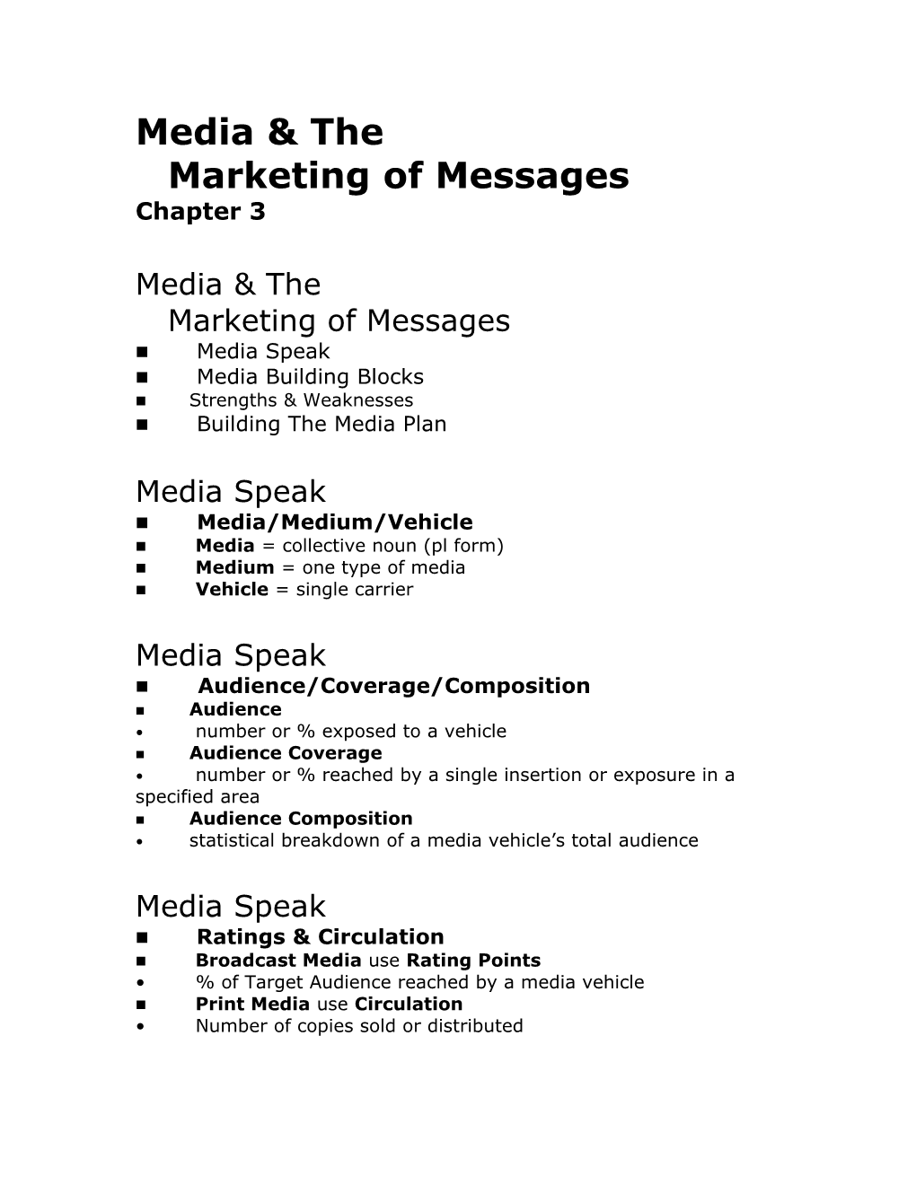 Media & the Marketing of Messages