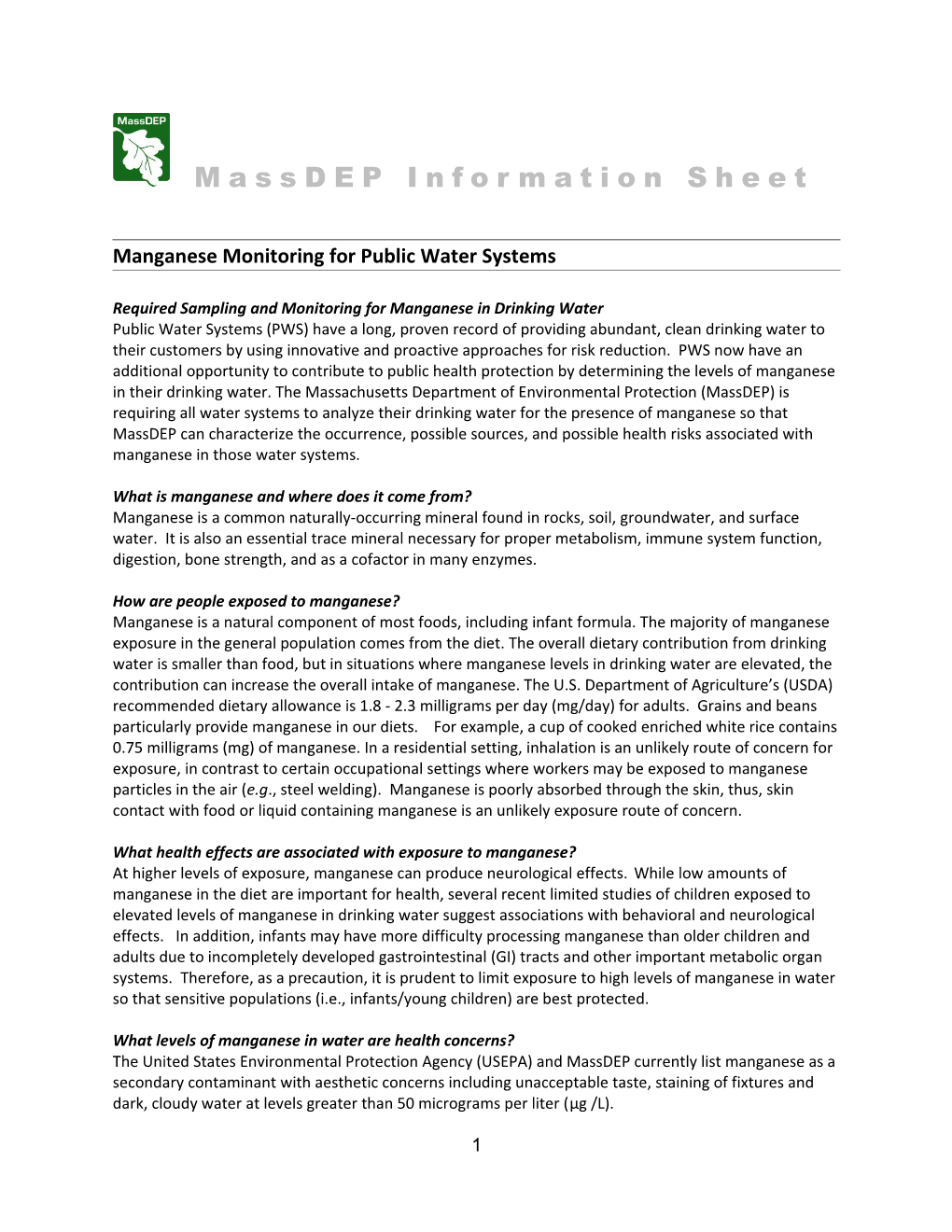 Manganese Monitoring for Public Water Systems