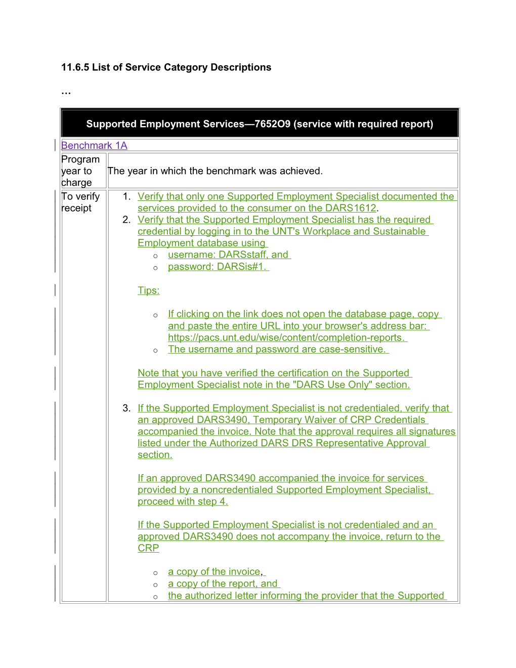 11.6.5 List of Service Category Descriptions