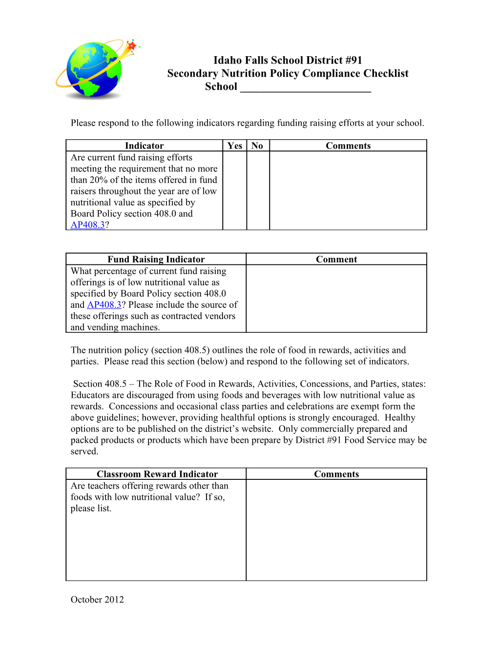 Secondarynutrition Policy Compliance Checklist