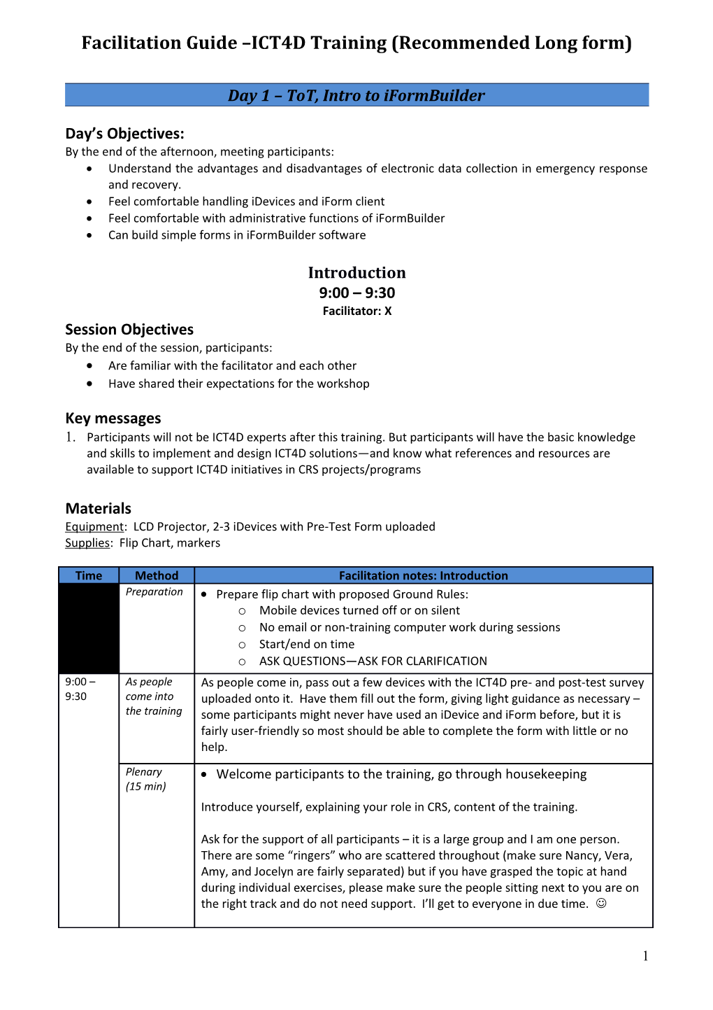 Facilitation Guide ICT in Emergency Response & Recovery Training