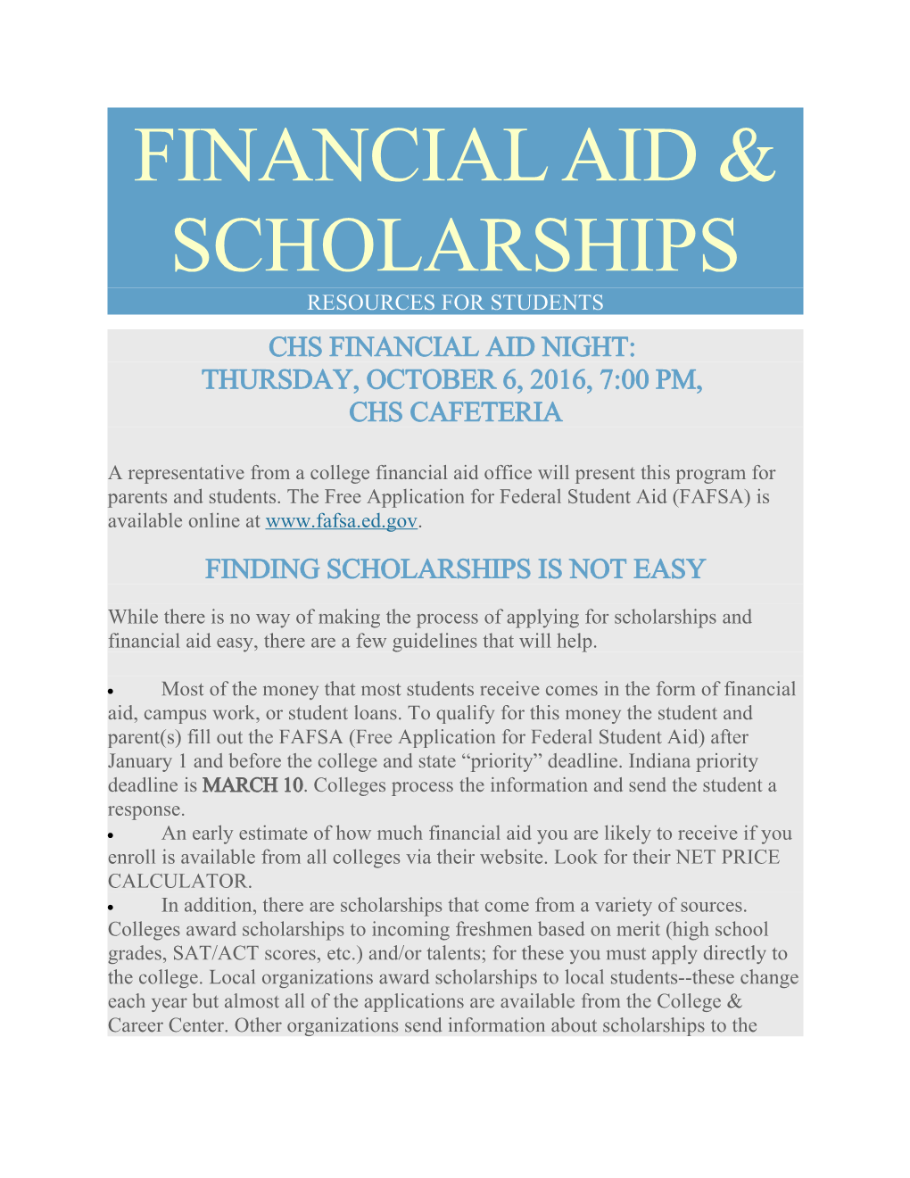 Chs Financial Aid Night