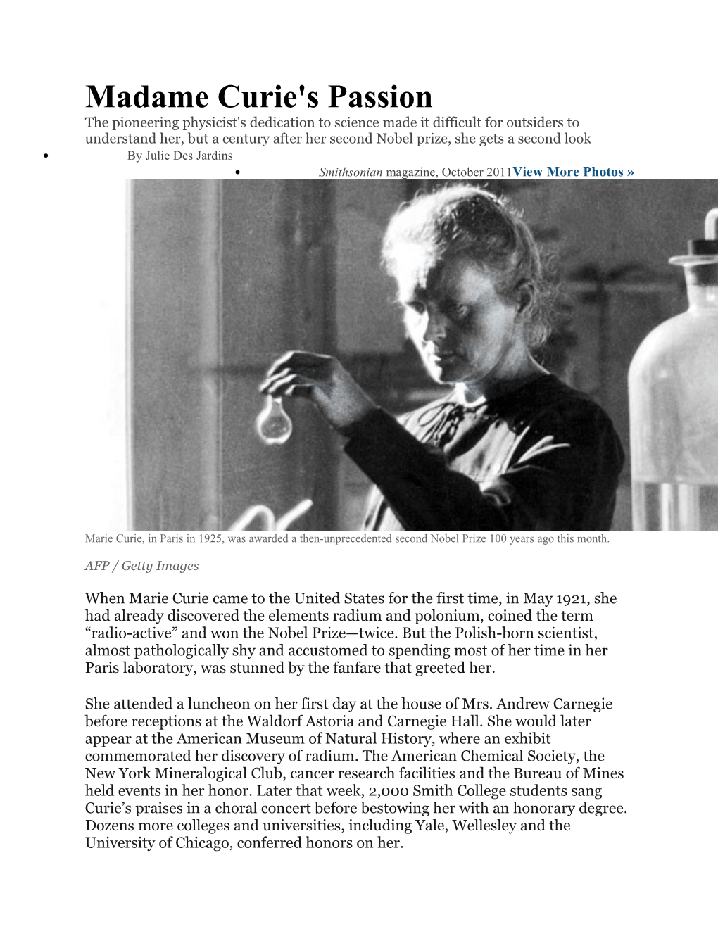 Madame Curie's Passion