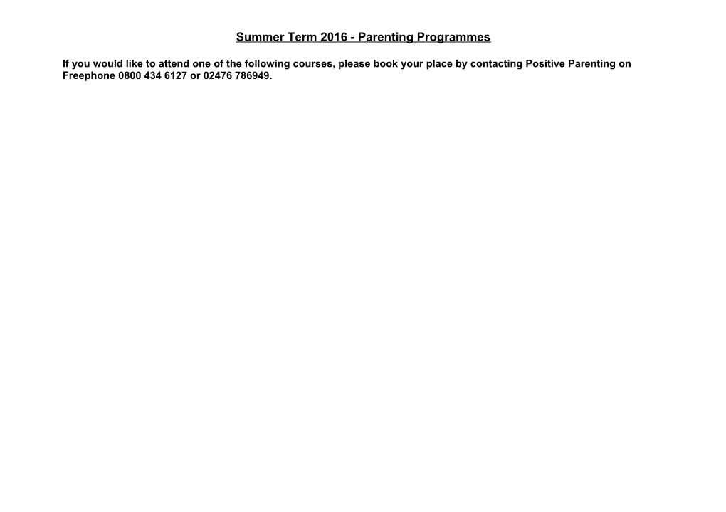 Autumn Term 12 - Triple P Programmes