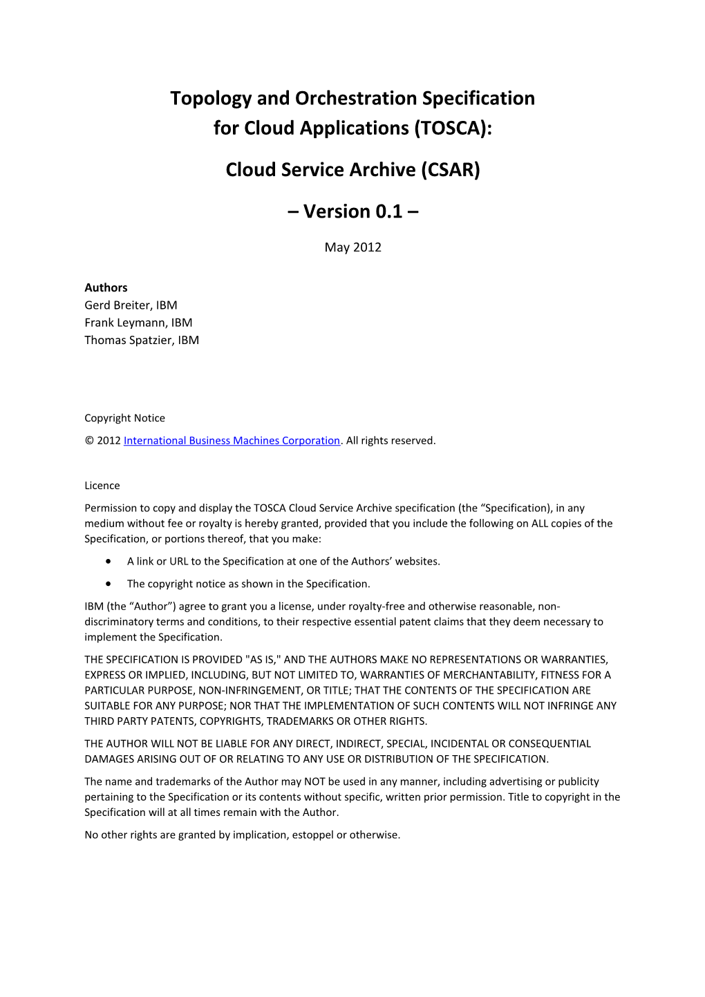 Cloud Service Archive (CSAR)