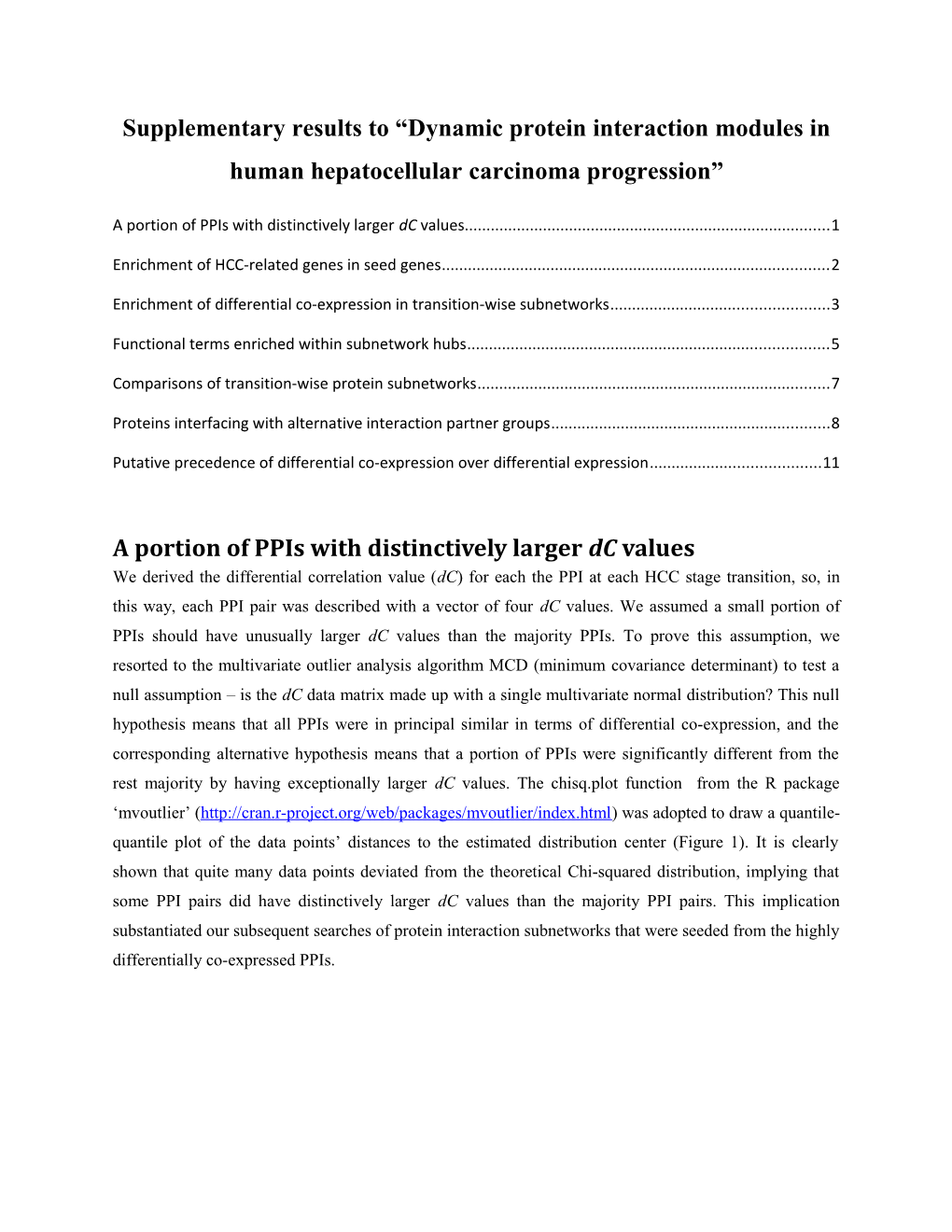 Supplementary Results to Dynamic Protein Interaction Modules in Human Hepatocellular Carcinoma