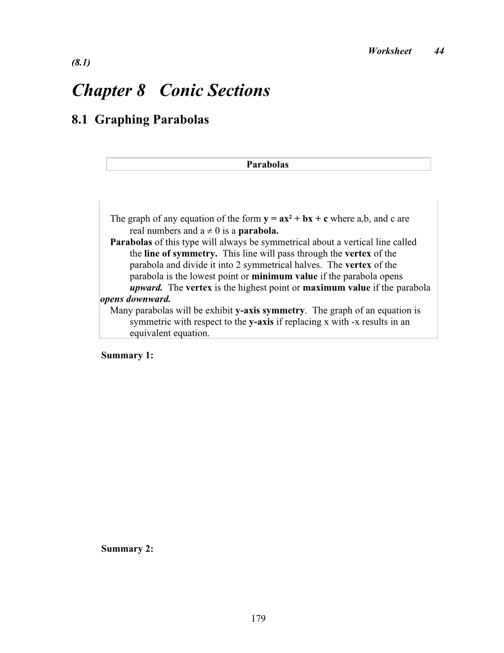 Chapter 8 Conic Sections