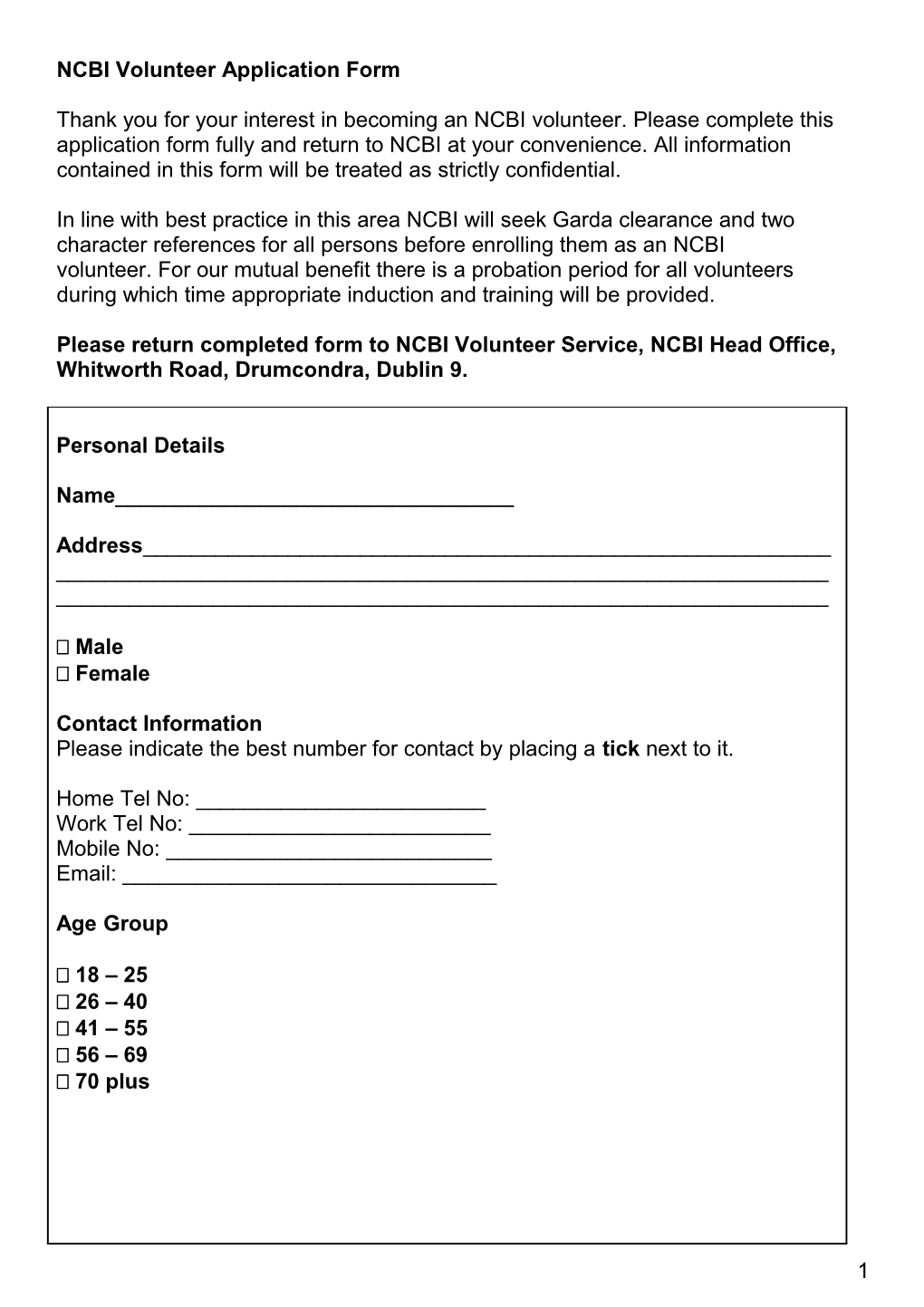 NCBI Volunteer Application Form