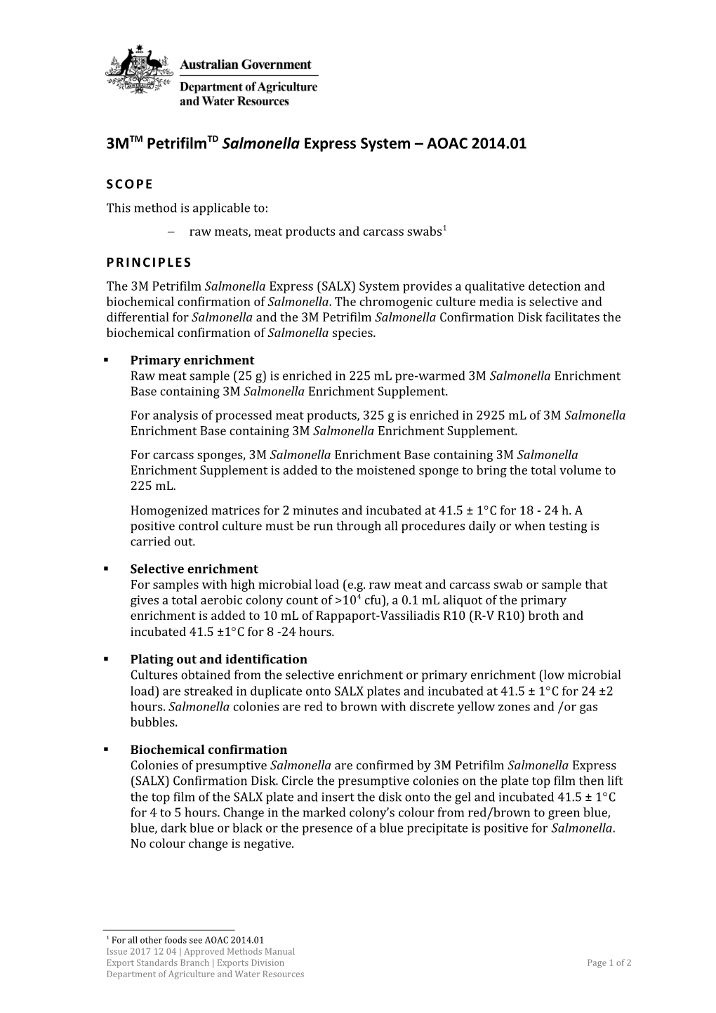 3M Petrifilm Salmonella Express System AOAC 2014.01