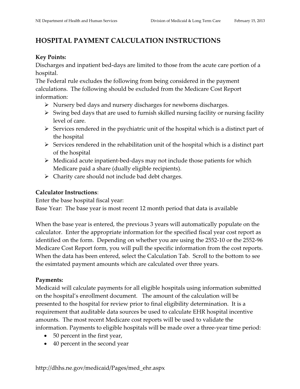 EH Payment Calculation Instructions